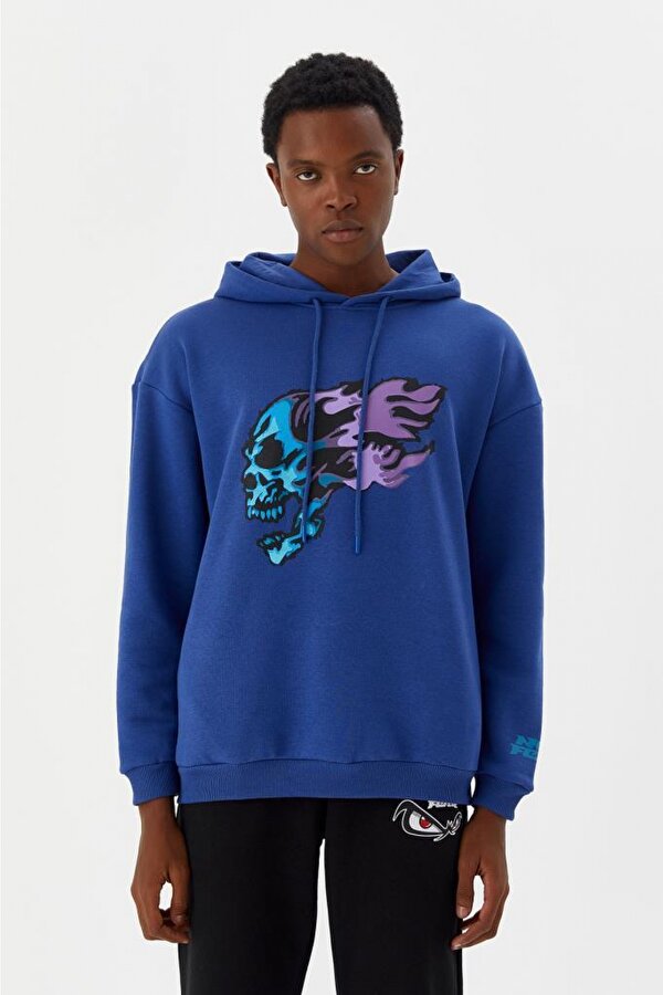 Erkek Sweatshirt Kapüşonlu Mavi M500229