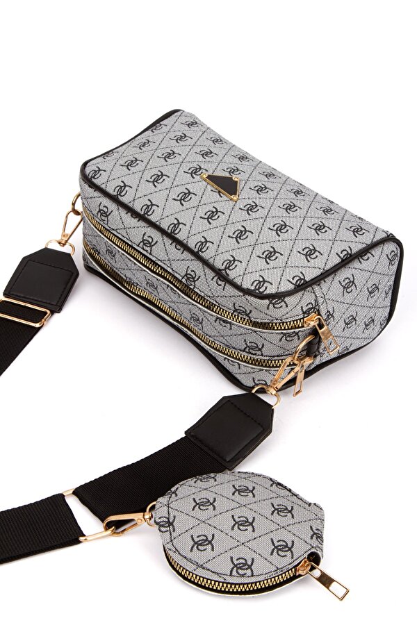 Kadın Desenli Cüzdan Detaylı Omuz Çantası ve Mekanizmalı Cüzdan Set