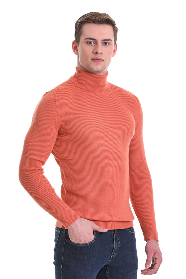 Somon Slim Fit Fitilli Balıkçı Yaka Yünlü Triko Kazak