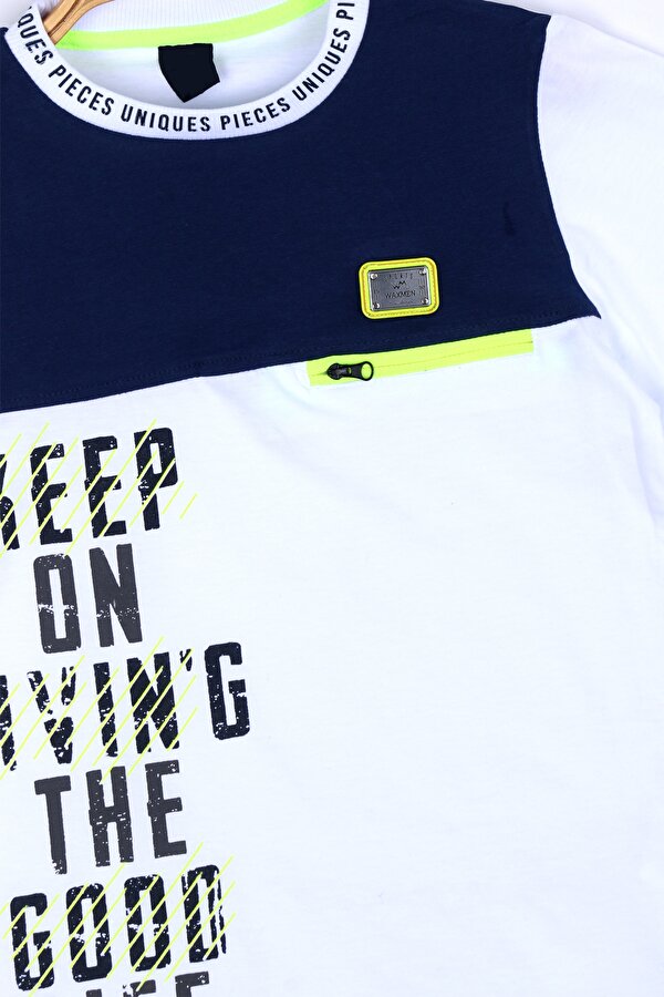 Erkek Çocuk Lacivert Fermuar ve Neon Detay 8-13 Yaş T-Shirt 6205