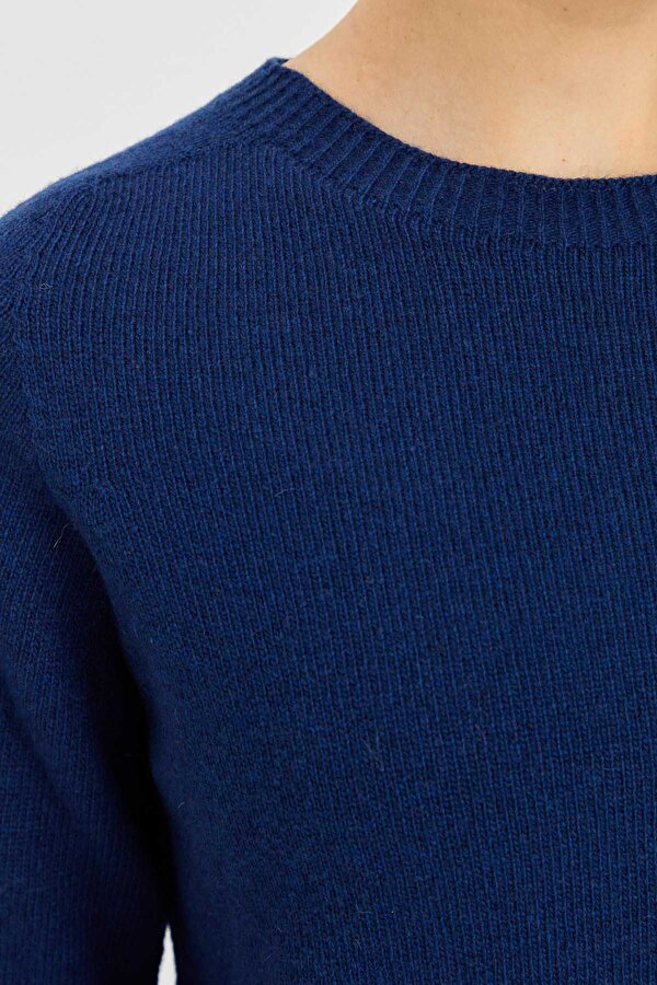 Kadın Sıfır Yaka Klasik Yün Kazak 23163 Indigo