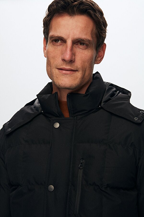 Ds Damat Regular Fit Siyah Rüzgar Geçirmez Su İtici  Elyaf Dolgulu Çıkarılabilir Kapüşonlu Kışlık Mo