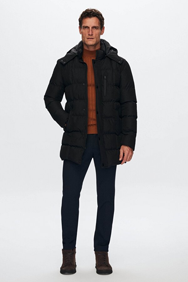 Ds Damat Regular Fit Siyah Rüzgar Geçirmez Su İtici  Elyaf Dolgulu Çıkarılabilir Kapüşonlu Kışlık Mo