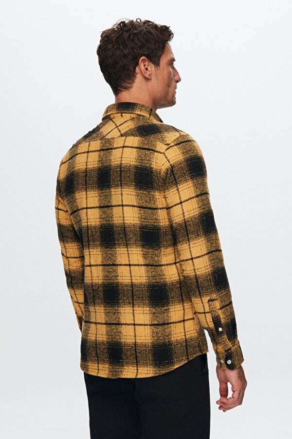 Slim Fit Sarı Oduncu Gömlek