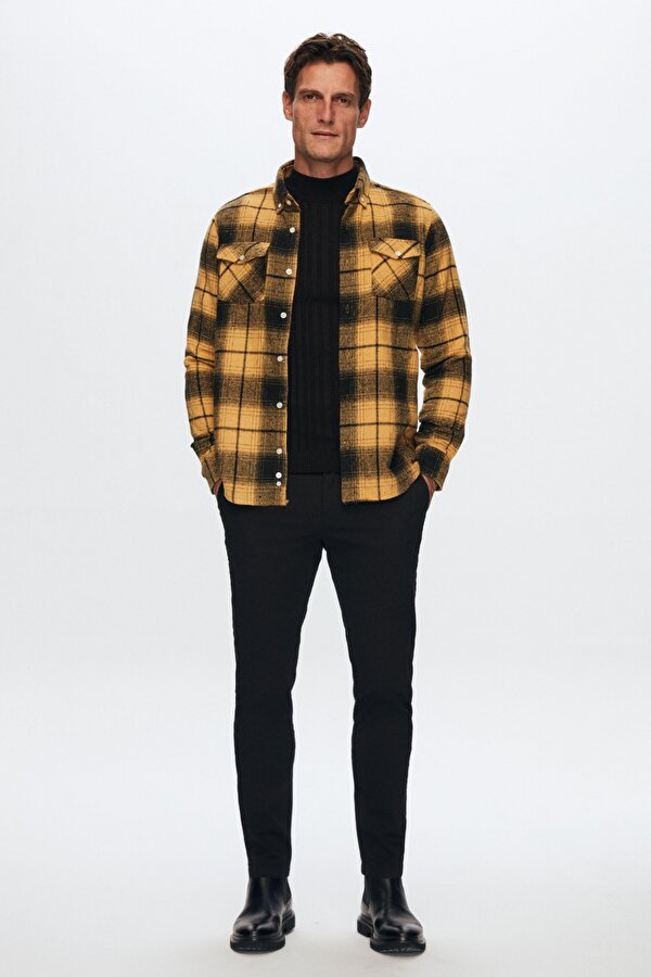 Slim Fit Sarı Oduncu Gömlek