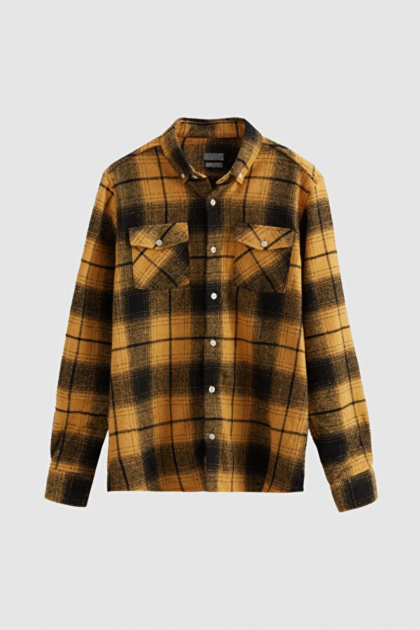 Slim Fit Sarı Oduncu Gömlek