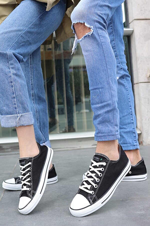 Unısex Siyah Beyaz Garantili Ortopedik Keten Günlük Kullanım Sneaker Ayakkabı X-STAR-7284