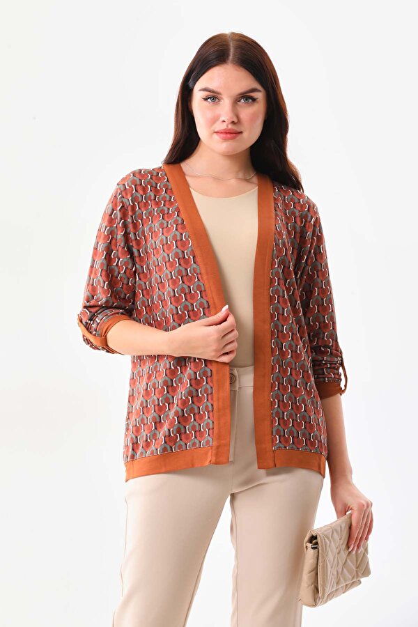 Kadın Desenli Kol Detaylı Ceket 23959 Camel