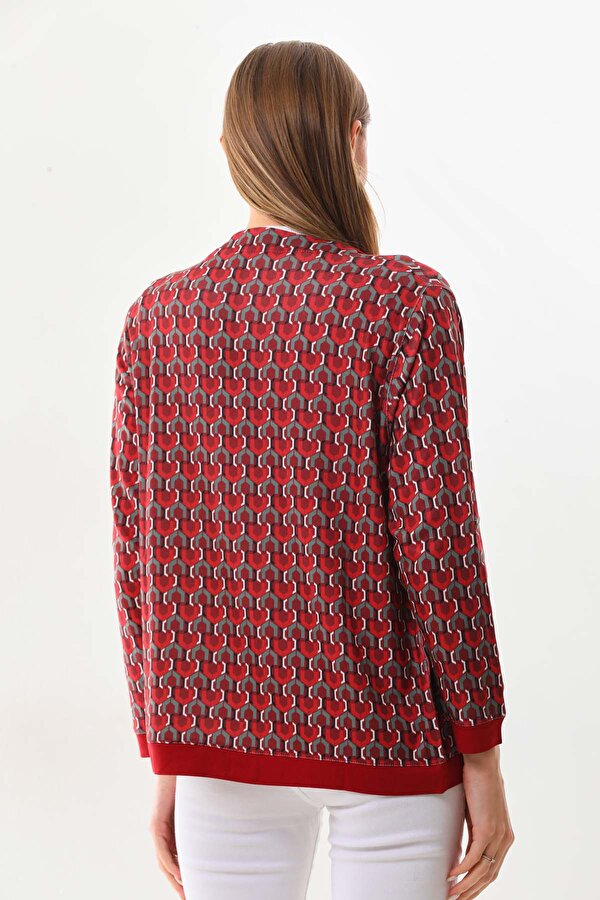 Kadın Desenli Kol Detaylı Ceket 23959 Bordo