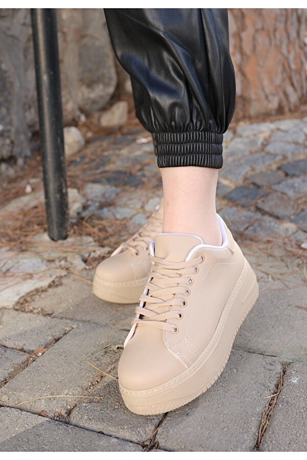 -Carol Kadın Nude Poli Taban Bağcıklı Spor Sneaker Ayakkabı CRL-2810