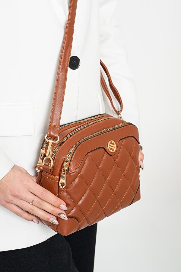 Kadın 4 Bölmeli Ayarlanabilir Çapraz Askılı Kapitone Yumuşak Deri Omuz Çantası PBM1267