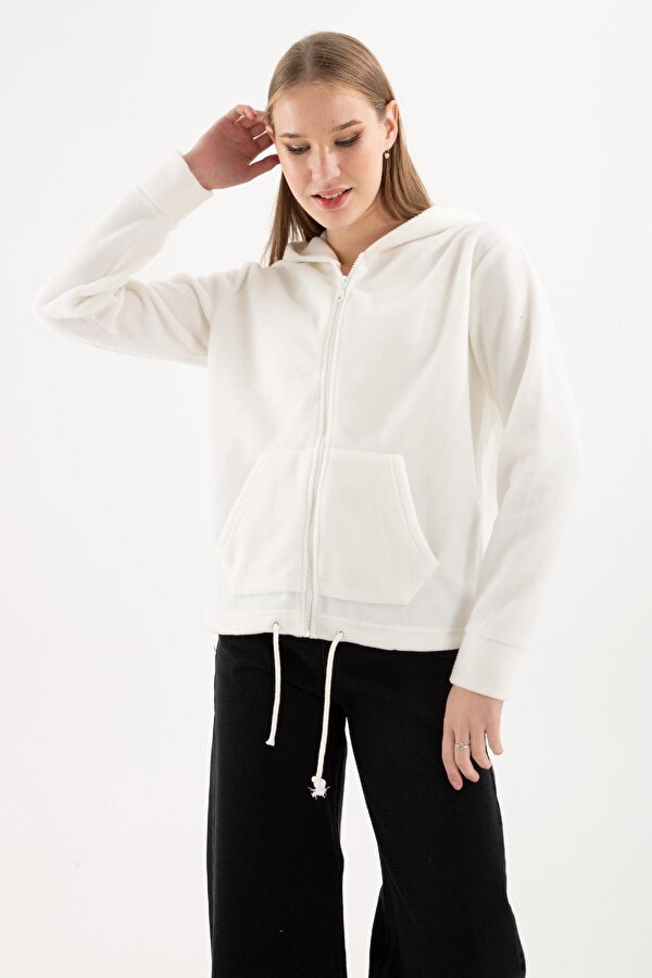 Fermuarlı Polar Sweat Ekru