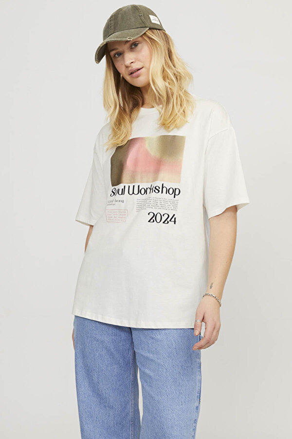 JXPAIGE LOOSE SS TEE JRS Ekru Kadın Kısa Kol T-Shirt