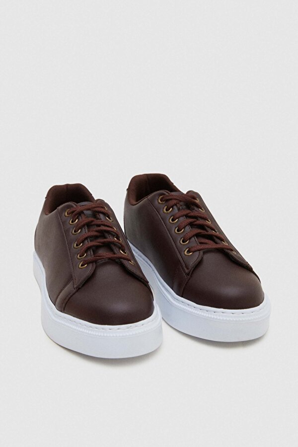 Kahverengi Kalın Beyaz Tabanlı Sneaker Ayakkabi