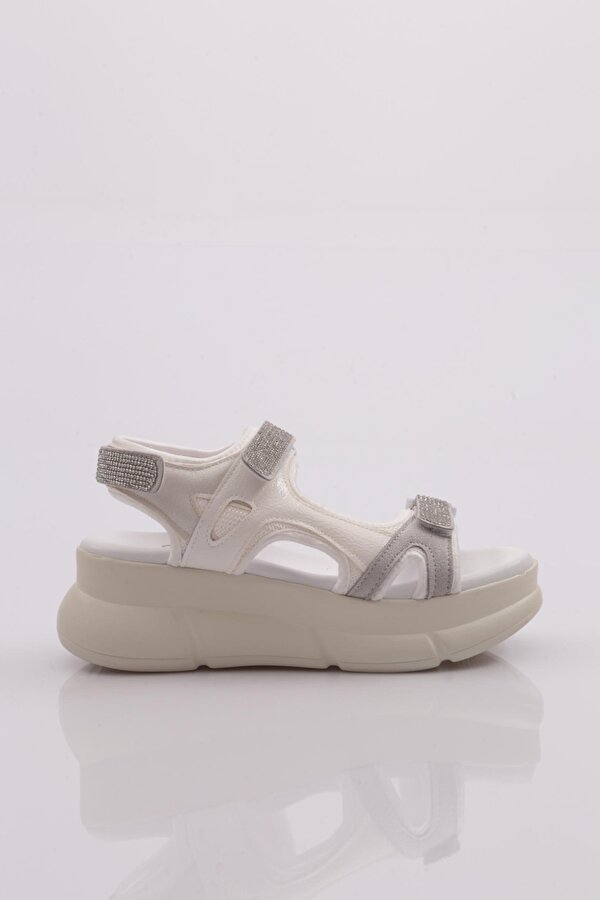 4940-22Y KADIN KALIN TABAN SİLVER TAŞLI CIRTLI SANDALET