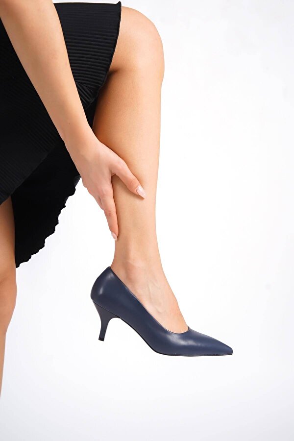 Lacivert Kısa Topuklu Stiletto Ayakkabı - Candy