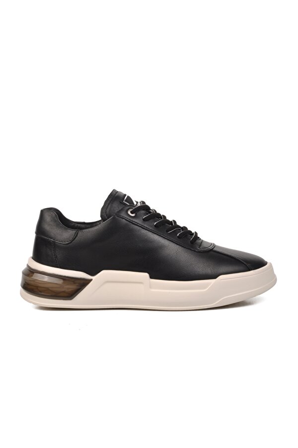 152-19197 Siyah-Beyaz Hakiki Deri Erkek Sneaker