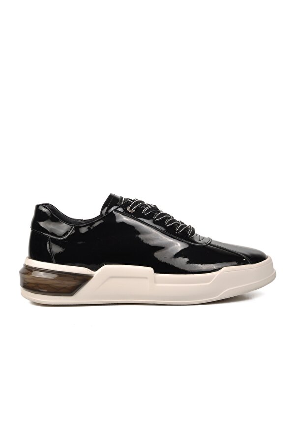 152-19197 Siyah Rugan-Beyaz Hakiki Deri Erkek Sneaker