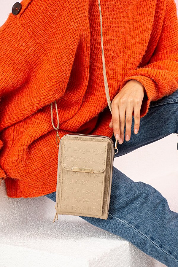 Baskılı 3 Gözlü Telefon Bölmeli Çapraz Cüzdan Çanta 13x20cm PB16