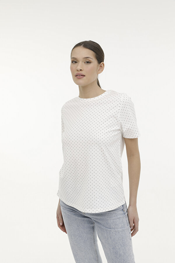 WB ALLOVER 11MDK206 4FX Beyaz Kadın Kısa Kol T-Shirt