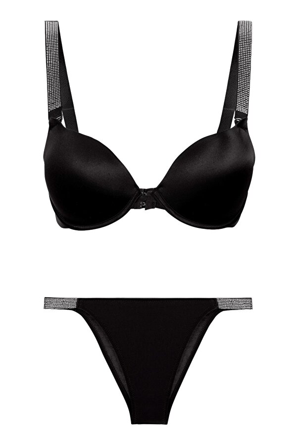 Diva Double Push Up Siyah Taşlı Sütyen Takımı
