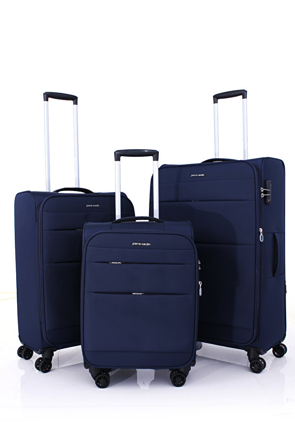4200 3 LÜ SET Ultra Light Hafif Lüx Kumaş Tekerlekli Valiz LACİVERT