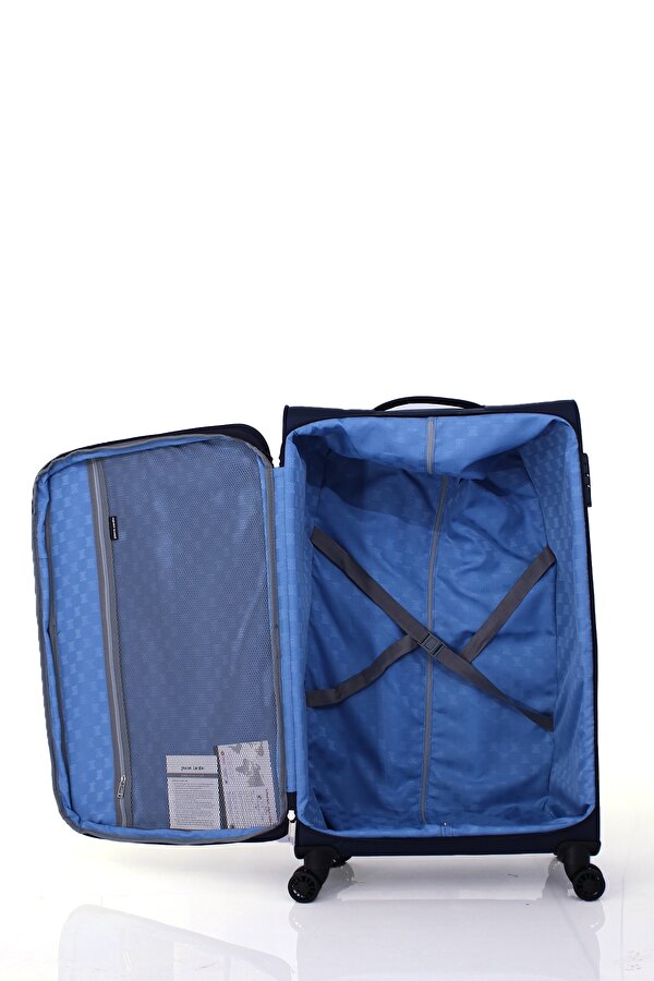 4200 3 LÜ SET Ultra Light Hafif Lüx Kumaş Tekerlekli Valiz LACİVERT