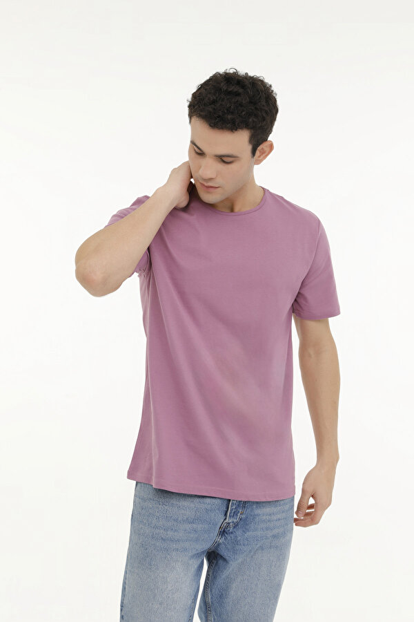 M-SN234 BSC RAW EDGE 4FX Mor Erkek Kısa Kol T-Shirt