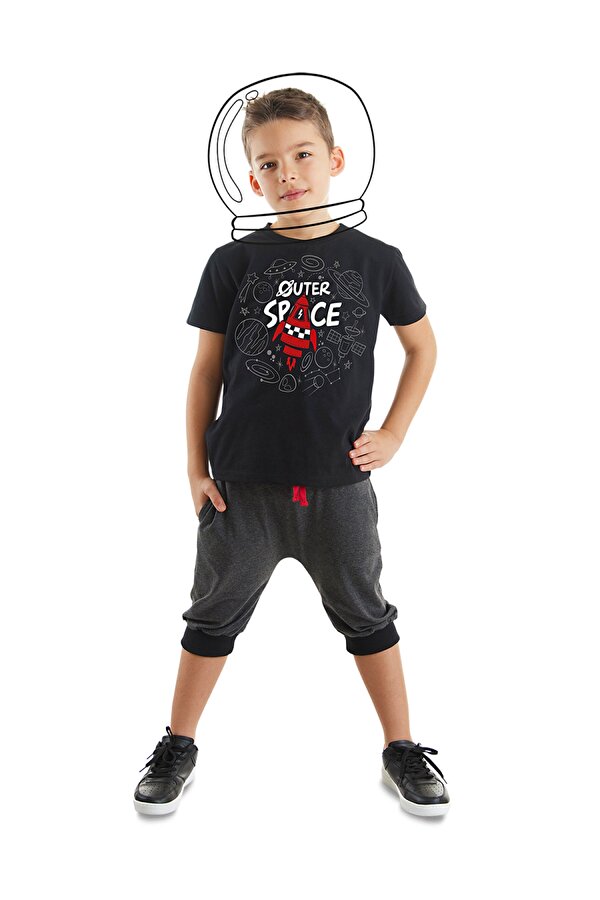 Uzay Roketi Erkek Çocuk T-shirt Kapri Şort Takım