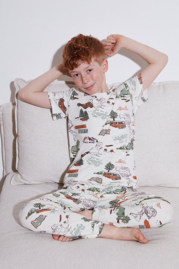 Erkek Çocuk Pijama Takımı 6651003 EKRU-YEŞİL