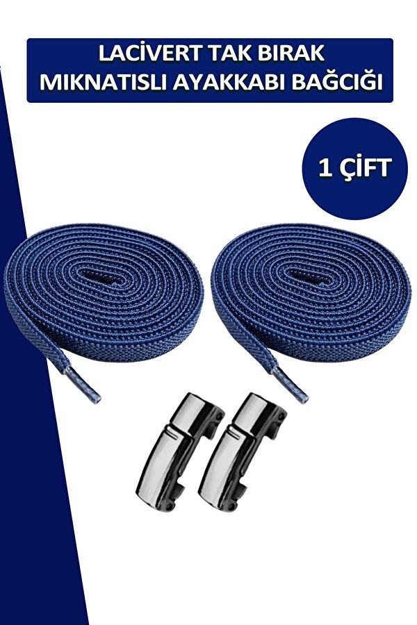 Elastik Akıllı Kilitli Bağcık Mıknatıslı Metal Tak Bırak Spor Ayakkabı Bağcığı 100 CM