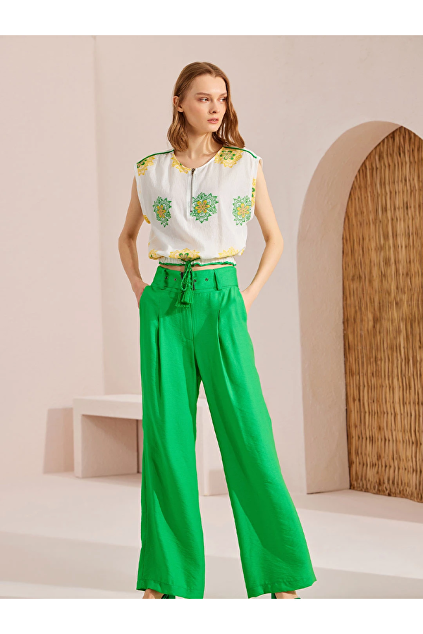 Kemerli Yeşil Kadın Pantolon US234008