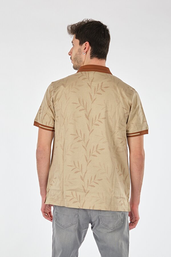 Polo Yaka Rahat Kesim Kısa Kollu Bej Erkek T-Shirt 61222212