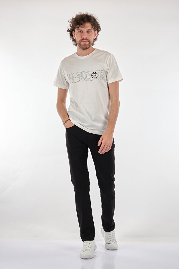 Bisiklet Yaka Baskılı Beyaz Erkek T-Shirt 65682212