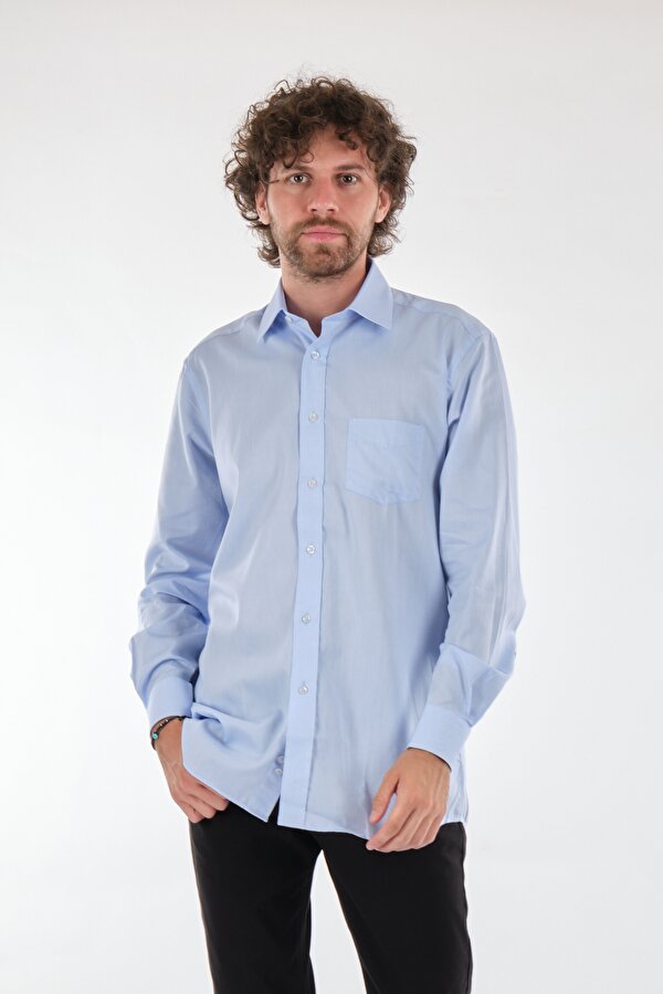 Düz Yaka Uzun Kollu Açık Mavi Erkek Gömlek 1102638