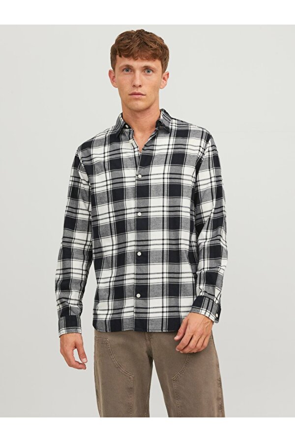 Jack&Jones Rahat Kesim Beyaz-Siyah Erkek Gömlek 12227596