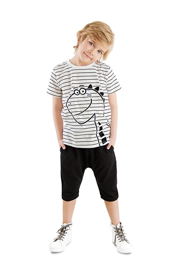 Sevimli Dino Erkek Çocuk T-shirt Kapri Şort Takım