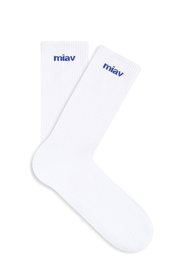 Miav Baskılı Beyaz Soket Çorap