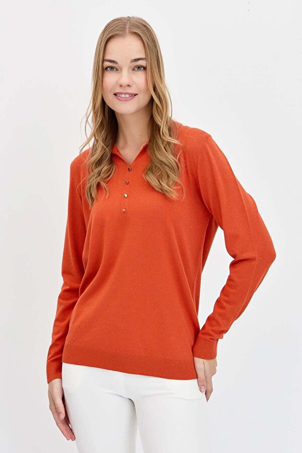 Kadın Polo Yaka Angelina Basic Kazak 23026 Portakal