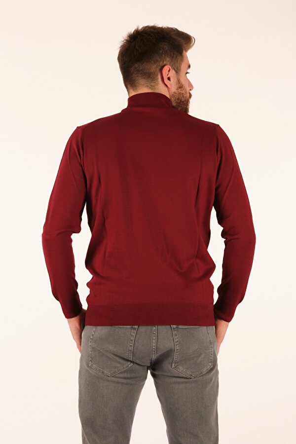 Yarım Balıkçı Zig Zag Desenli Uzun Kollu Bordo Erkek Triko 2124140