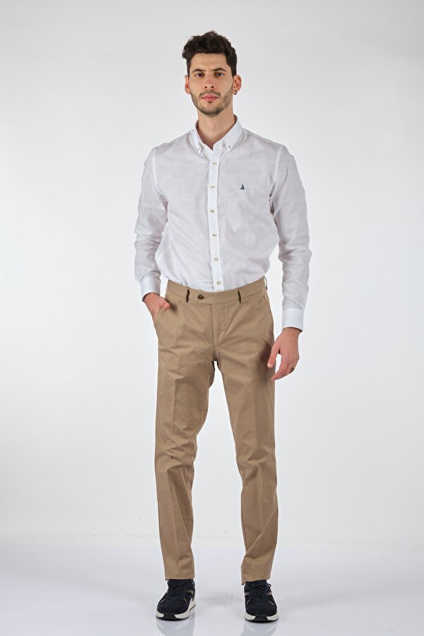 Slim Fit Dar Paça Normal Bel Bej Erkek Pantolon 00536210