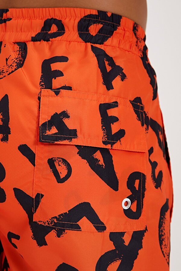 Bling Turuncu Baskılı Erkek Deniz Şortu