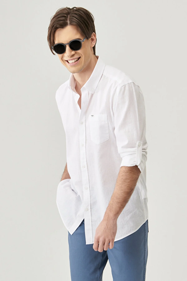 Regular Fit Uzun Kollu Beyaz Erkek Gömlek W211841100