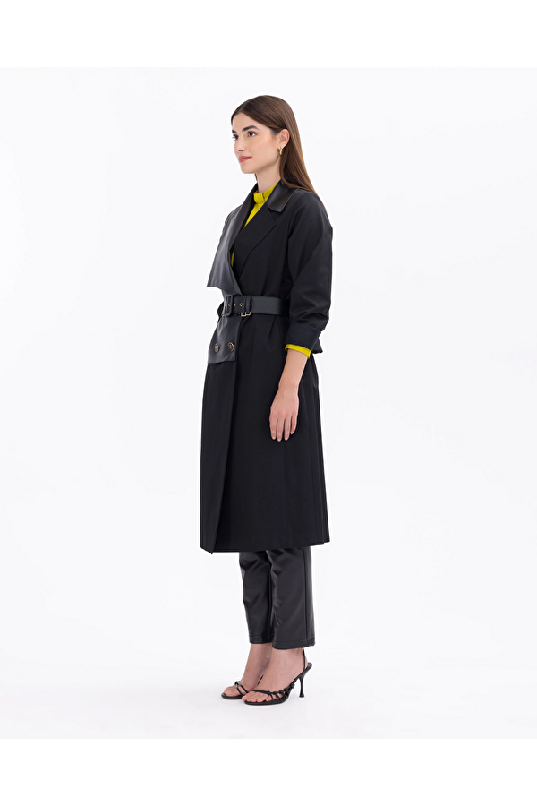 Kemer Detaylı Siyah Kadın Trençkot 2321901006