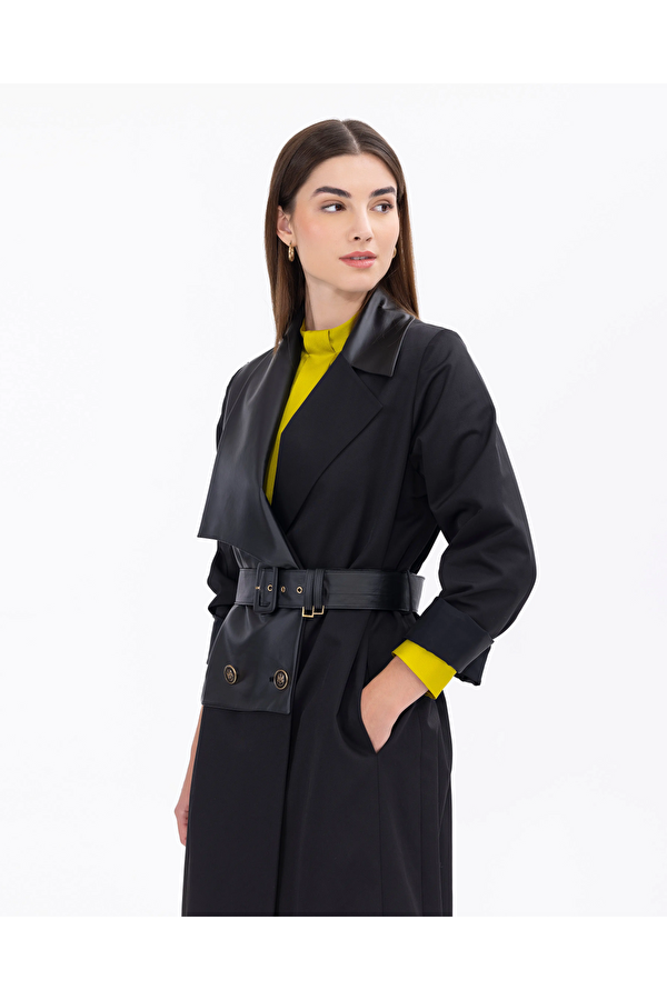 Kemer Detaylı Siyah Kadın Trençkot 2321901006