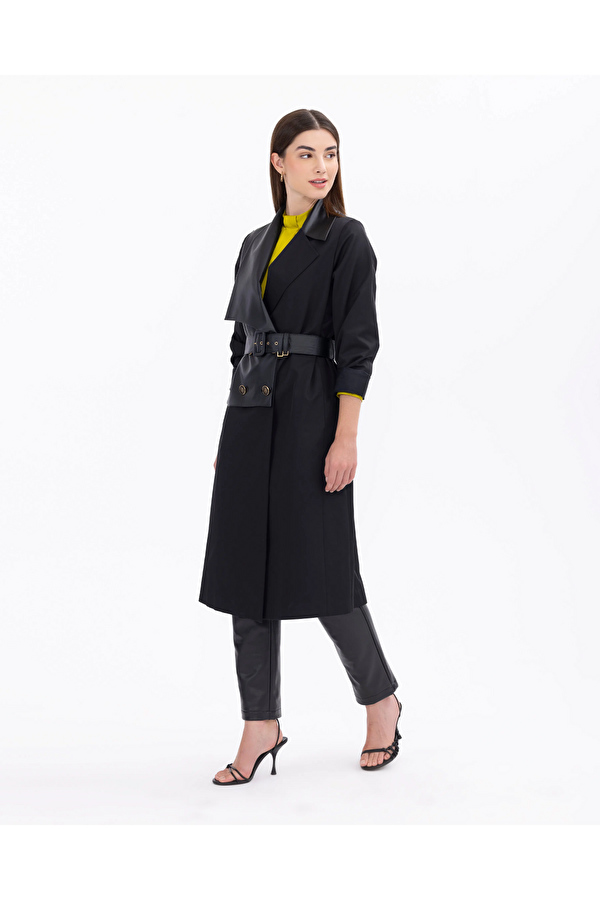 Kemer Detaylı Siyah Kadın Trençkot 2321901006
