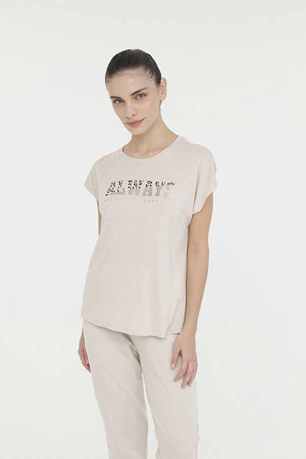 WL DALIA 11P7113 4FX Bej Kadın Kısa Kol T-Shirt