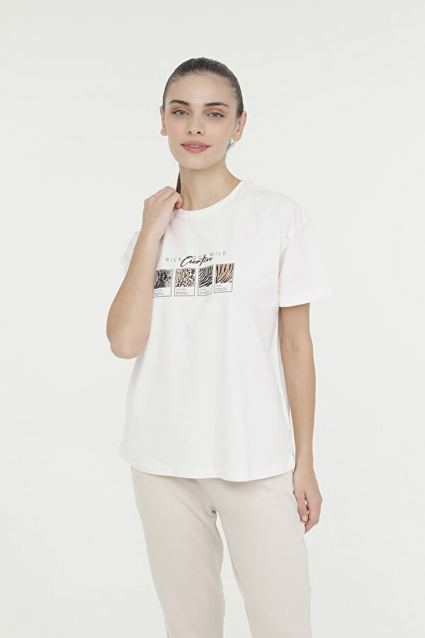 WL HESTIA  11MDK402 4FX Ekru Kadın Kısa Kol T-Shirt