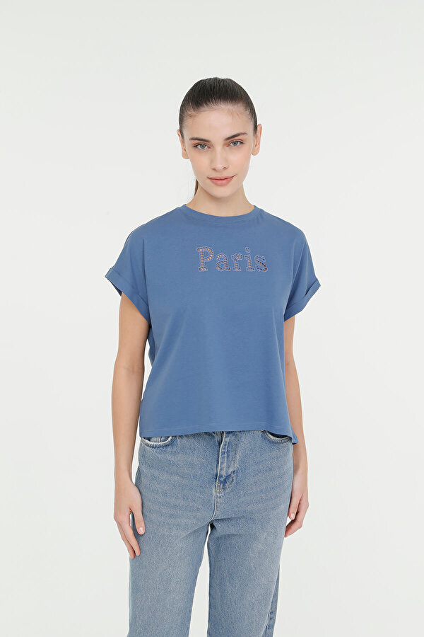 WL GOOD 11SS139 4FX İndigo Kadın Kısa Kol T-Shirt