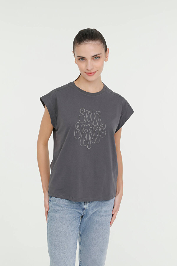 WL GOSIA 11MS201 4FX Antrasit Kadın Kısa Kol T-Shirt